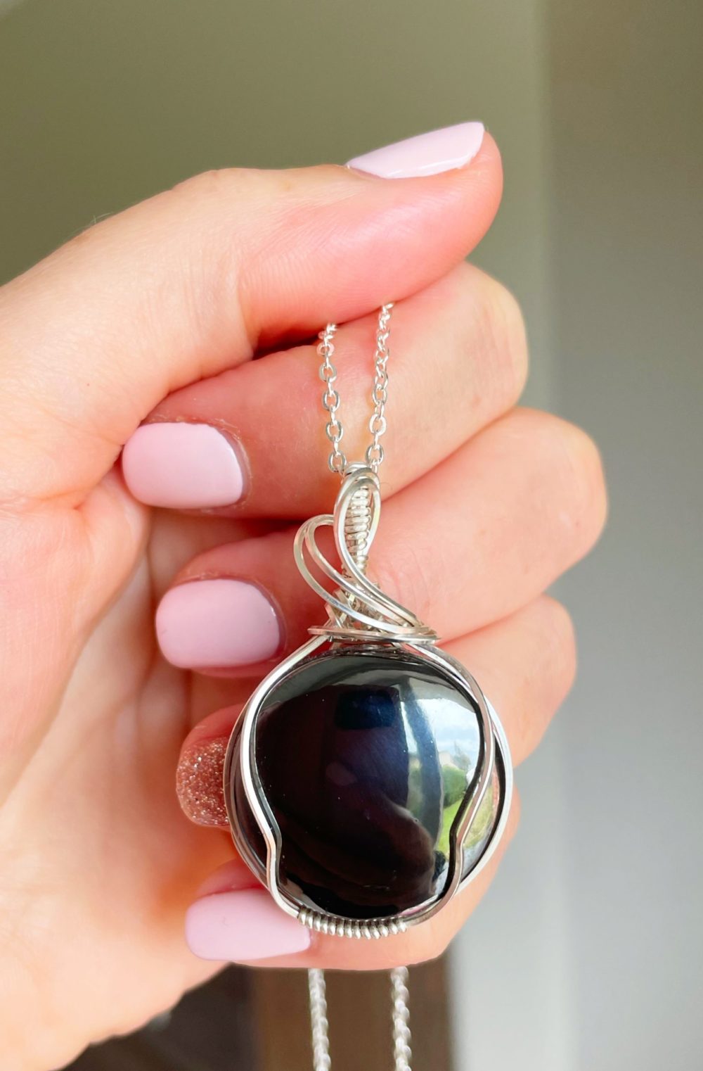 Hematite wrapped in sterling silver
