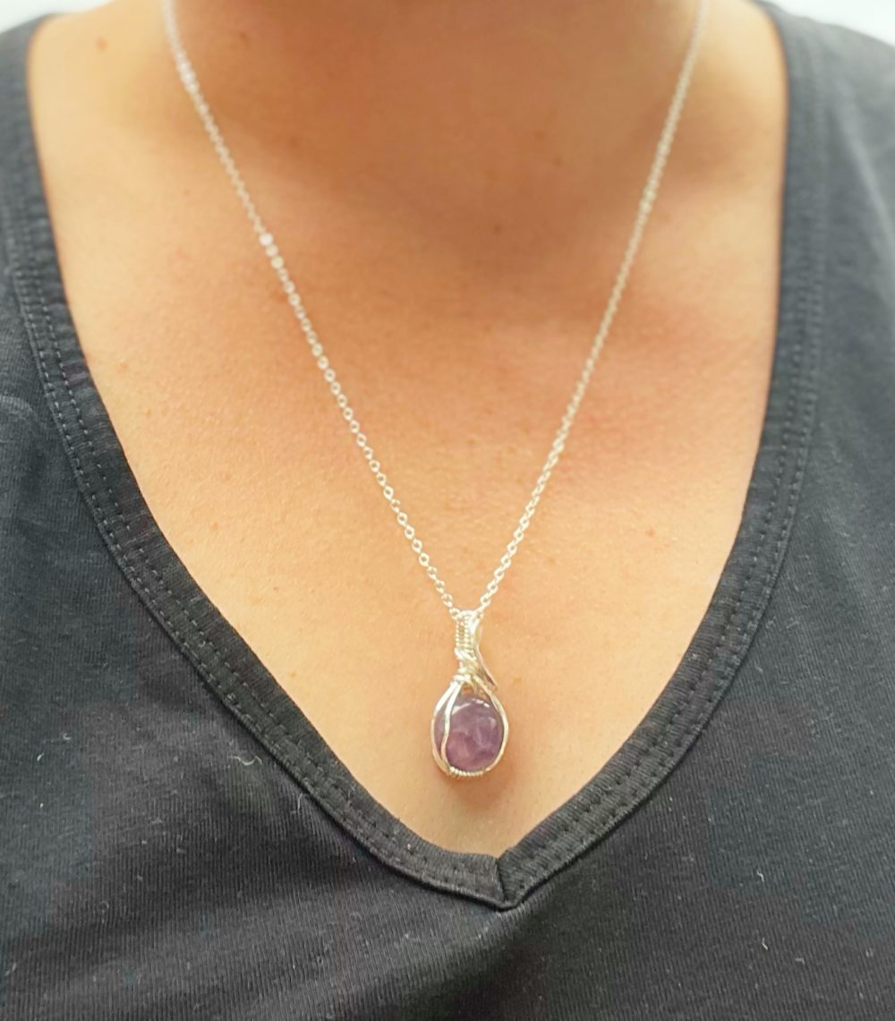 Amethyst silver wire wrapped mini pendant - Image 3