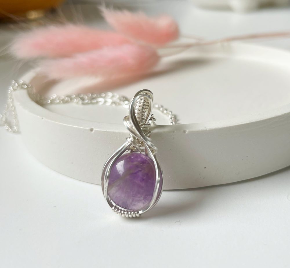 Amethyst silver wire wrapped mini pendant - Image 2