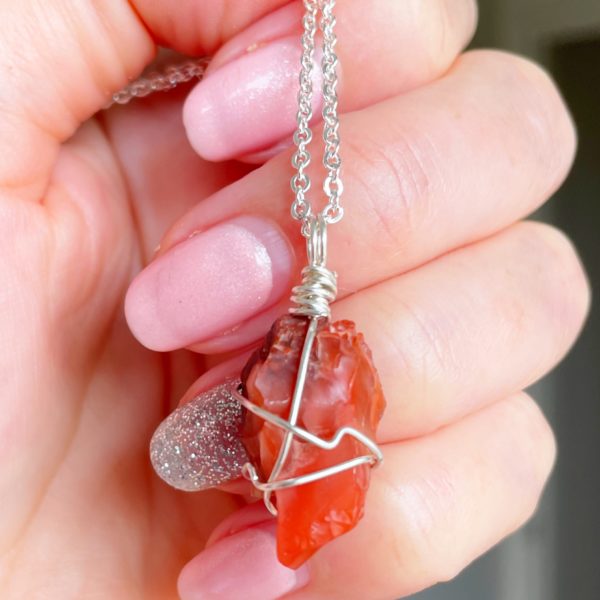 Carnelian wire wrapped raw pendant