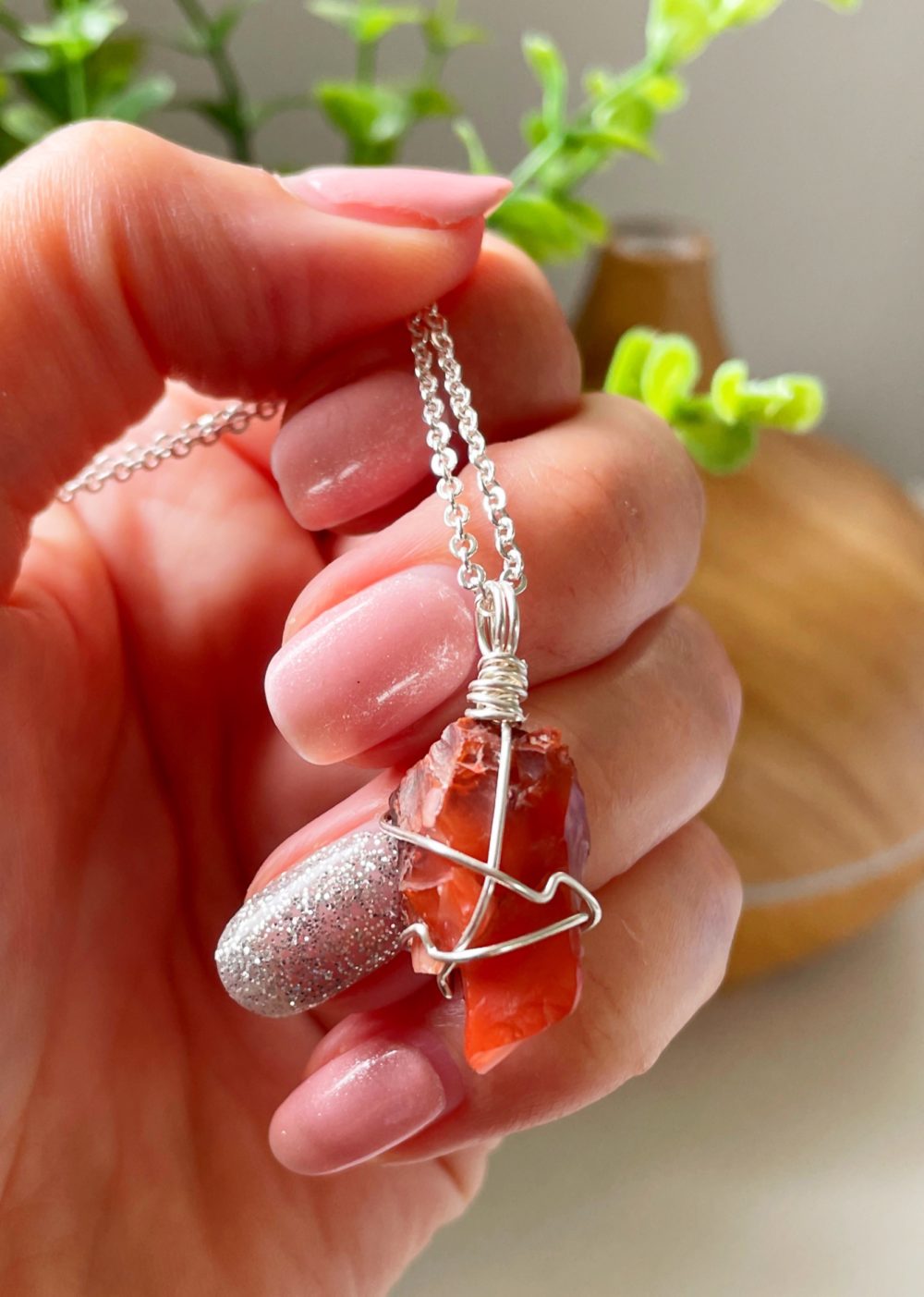 Carnelian wire wrapped raw pendant - Image 2
