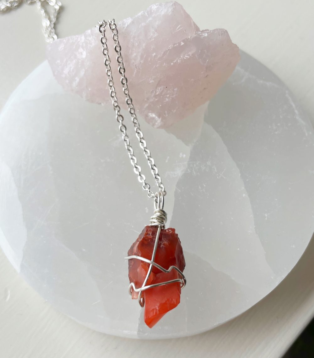 Carnelian wire wrapped raw pendant - Image 3