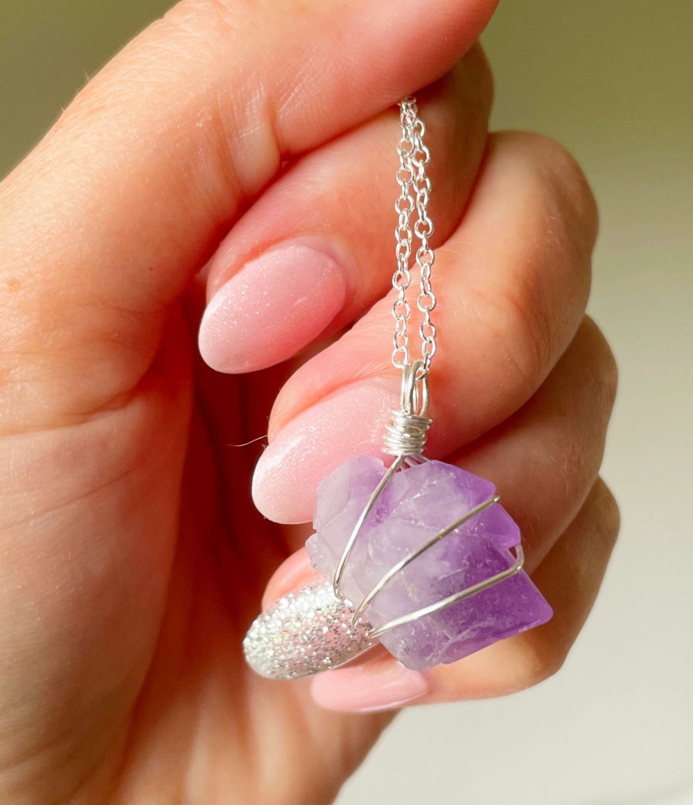 Amethyst flower sterling silver pendant