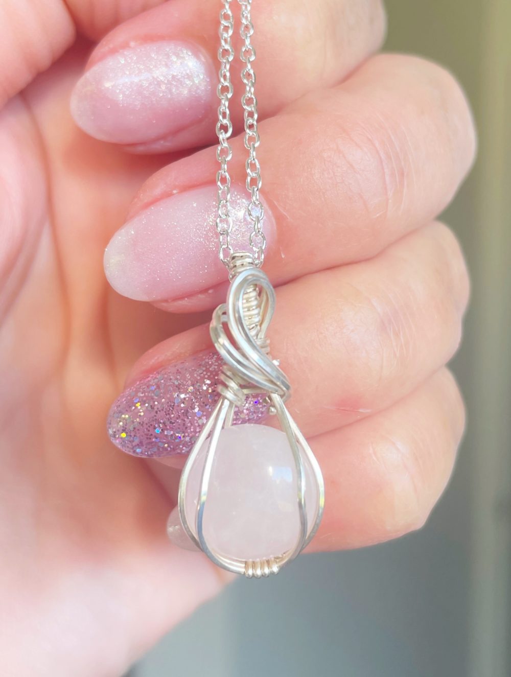 Rose Quartz wrapped in sterling silver