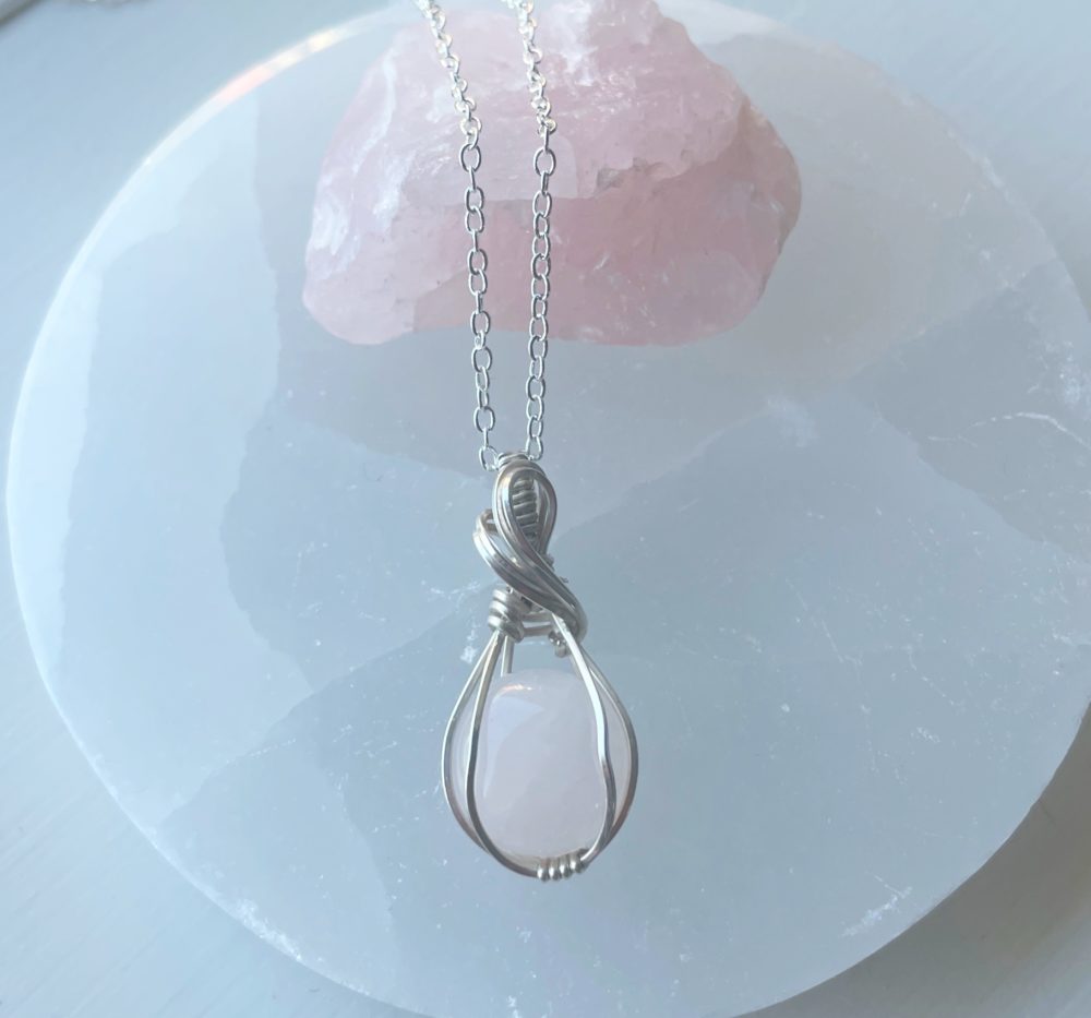 Rose Quartz wrapped in sterling silver - Image 2