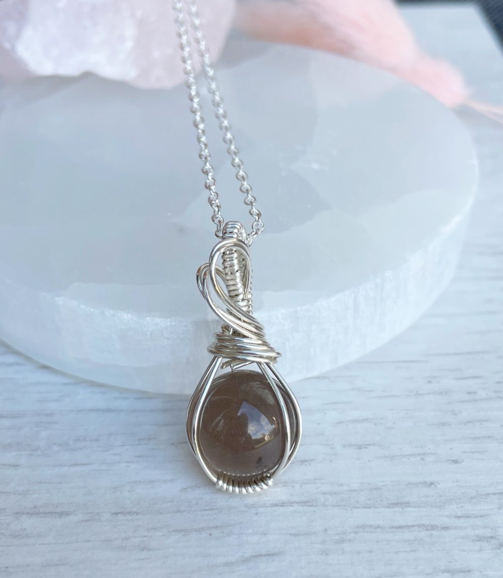Smokey Quartz silver sphere pendant, - Image 2