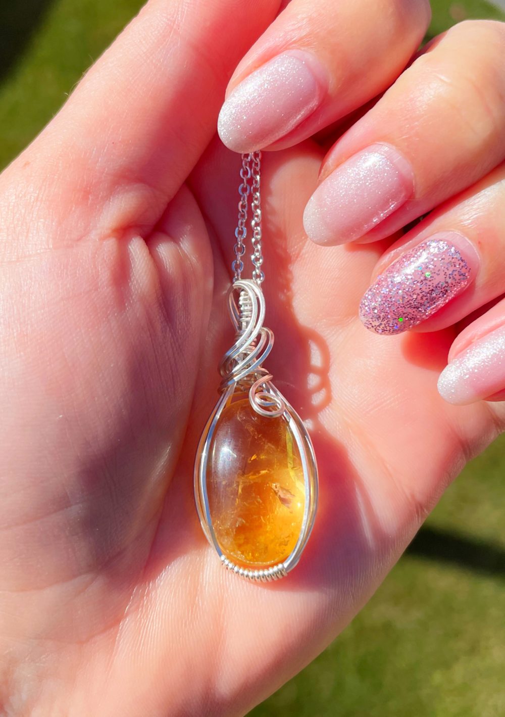 Citrine wrapped in sterling silver