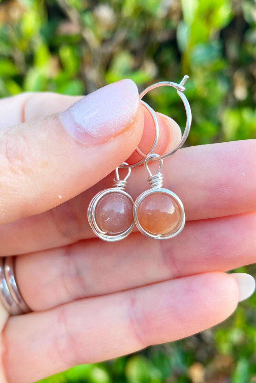peach moonstone hoops