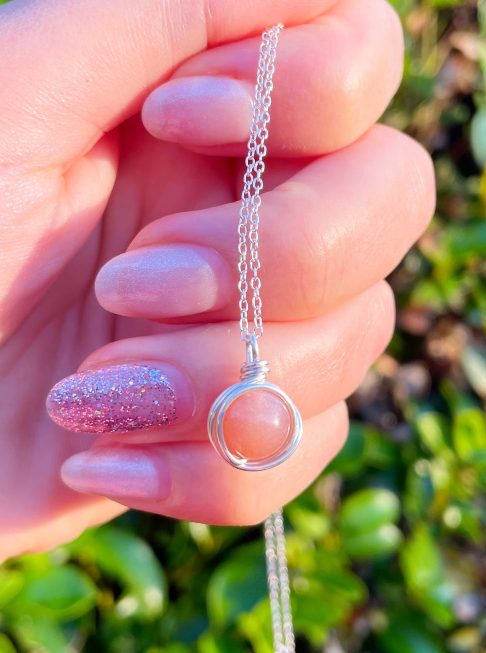 Peach moonstone sterling silver petite