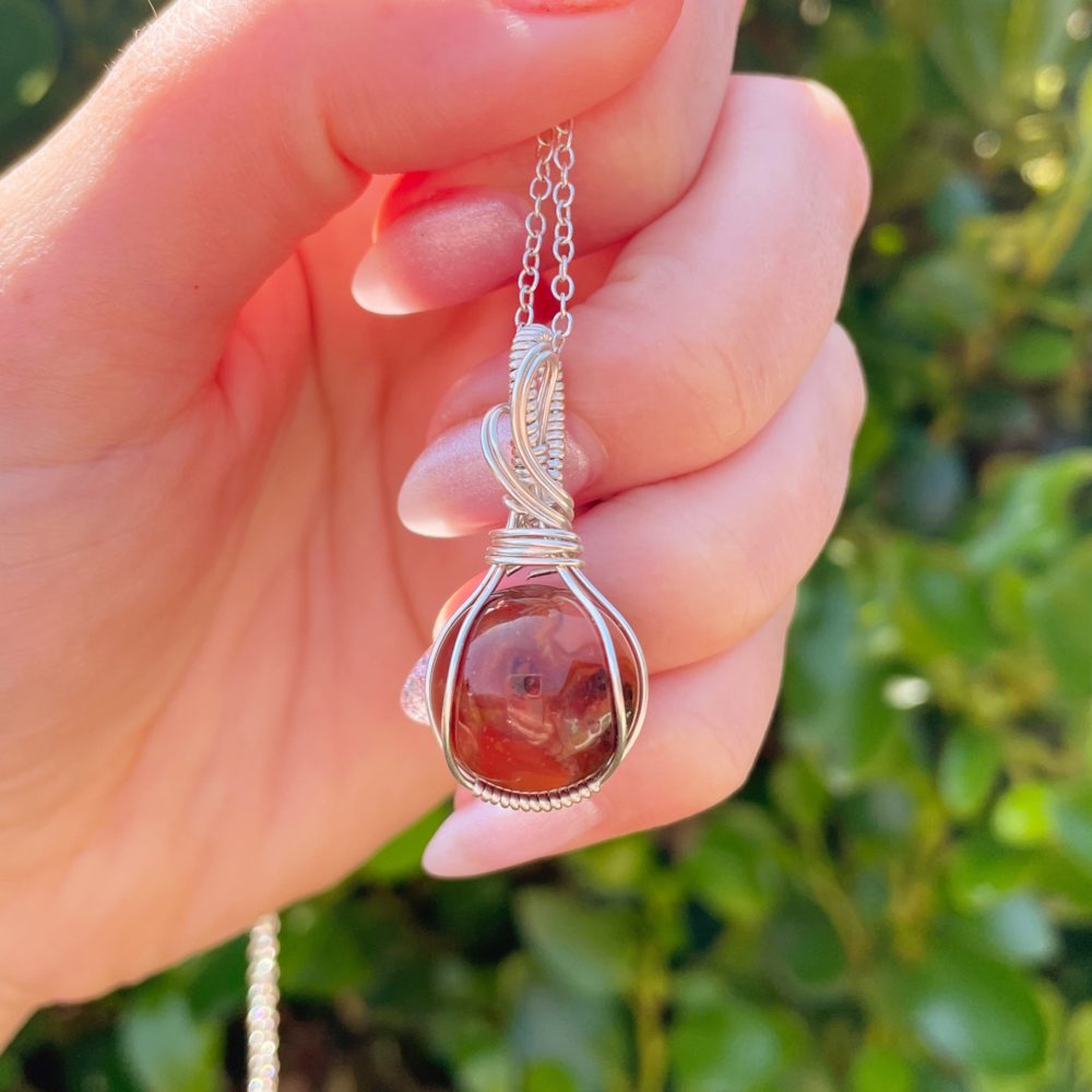 Carnelian sphere sterling silver pendant