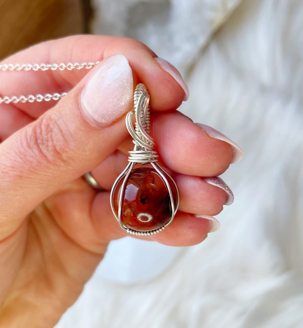 Carnelian sphere sterling silver pendant - Image 2
