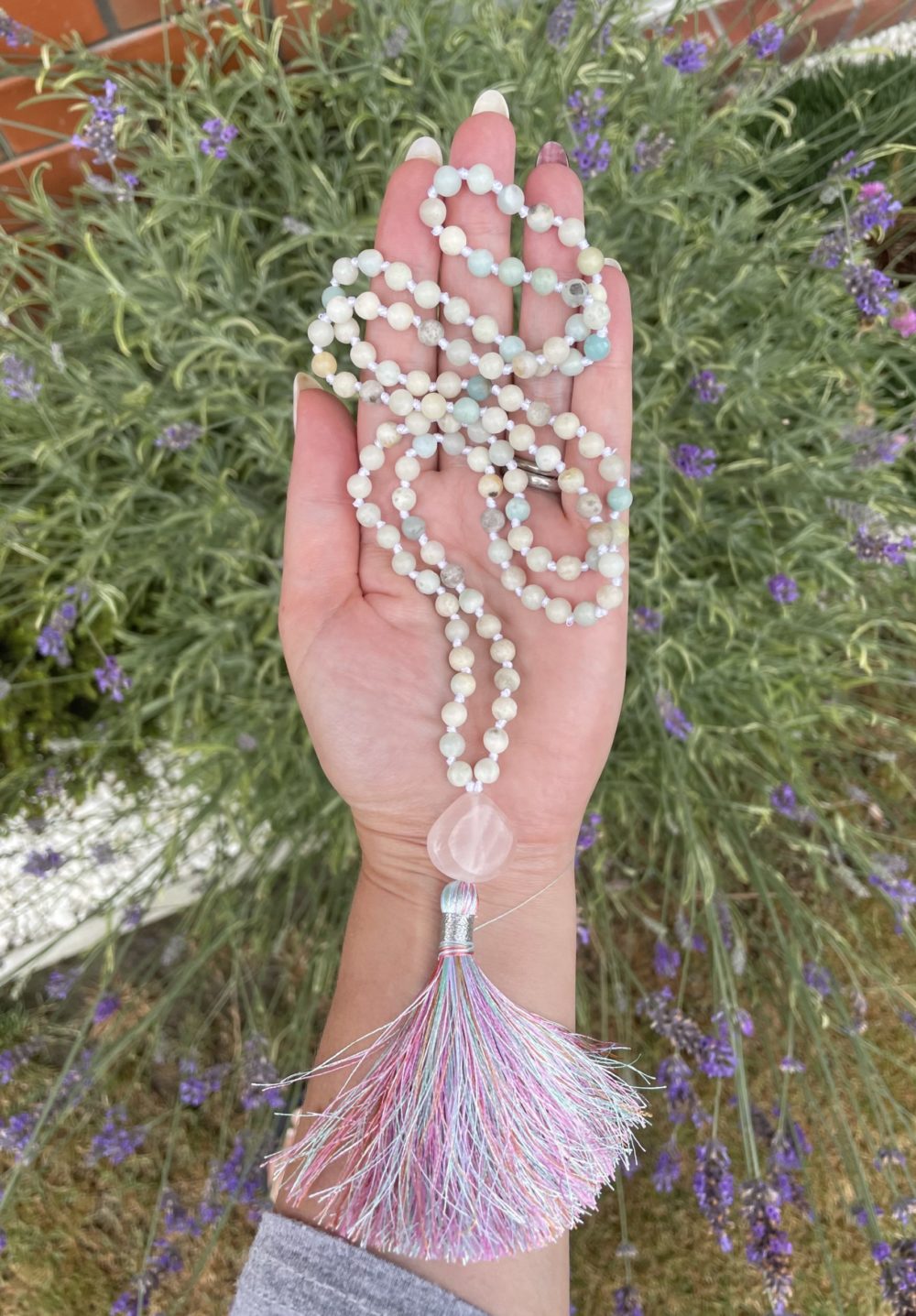 Amazonite and rose Quartz mala necklace - Image 2