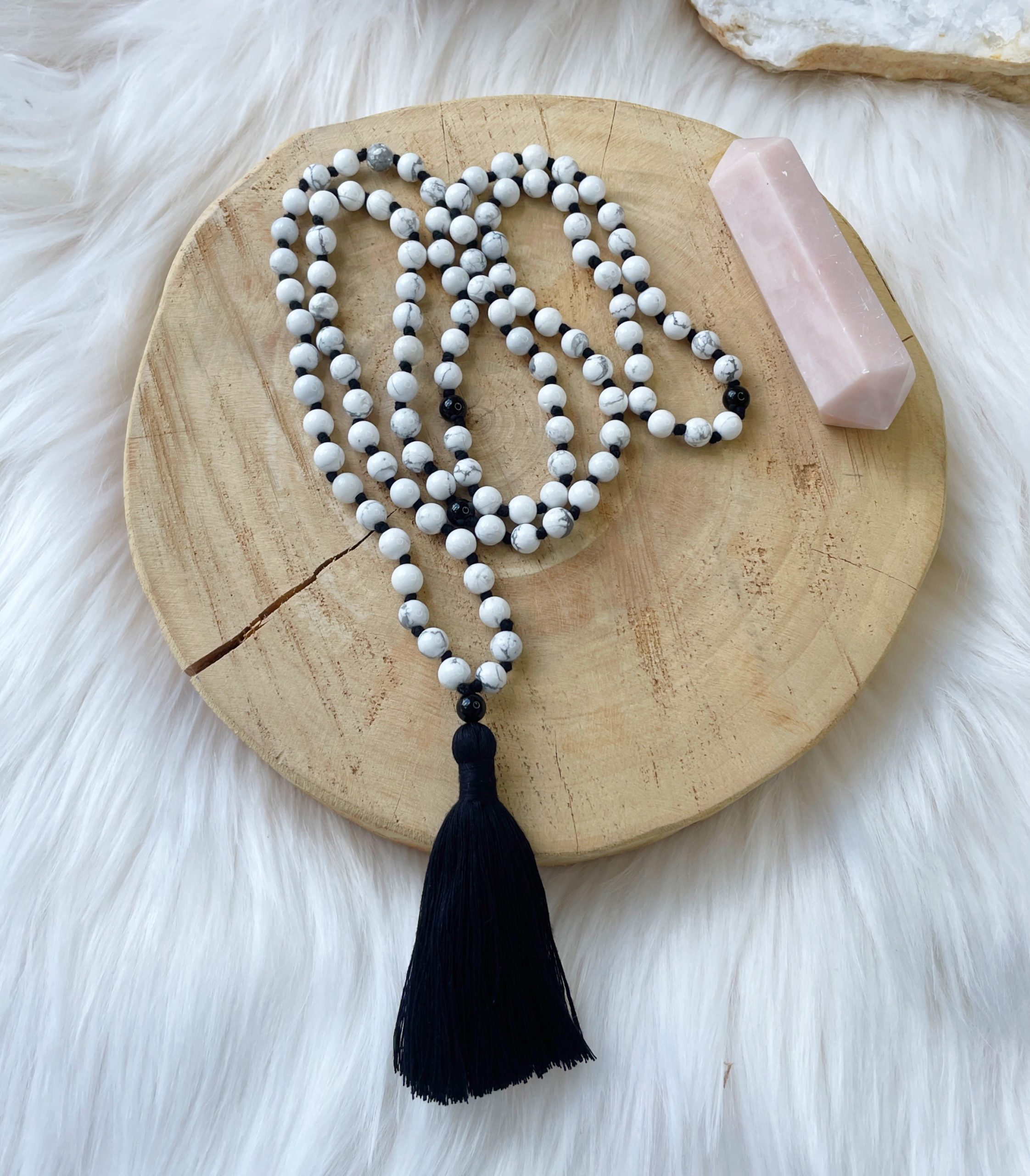 108 Mala Beads Japa Mala, 8mm White Howlite Tibetan Prayer Beads