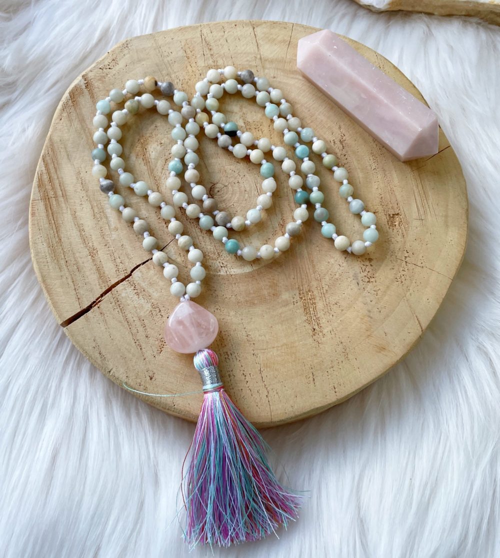 Amazonite and rose Quartz mala necklace - Image 3