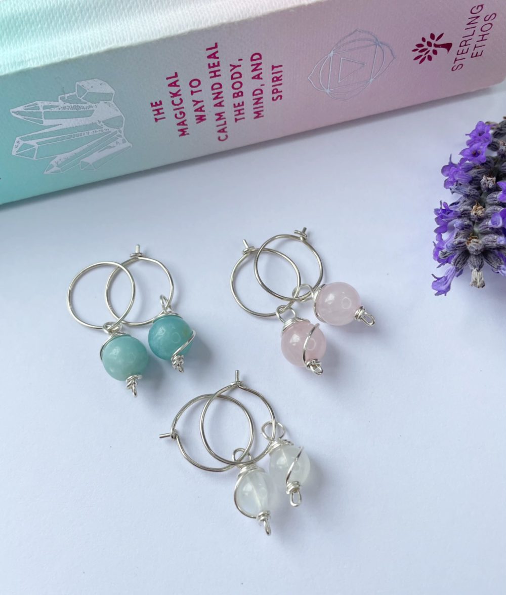 Sterling silver wire wrapped hoop dangles
