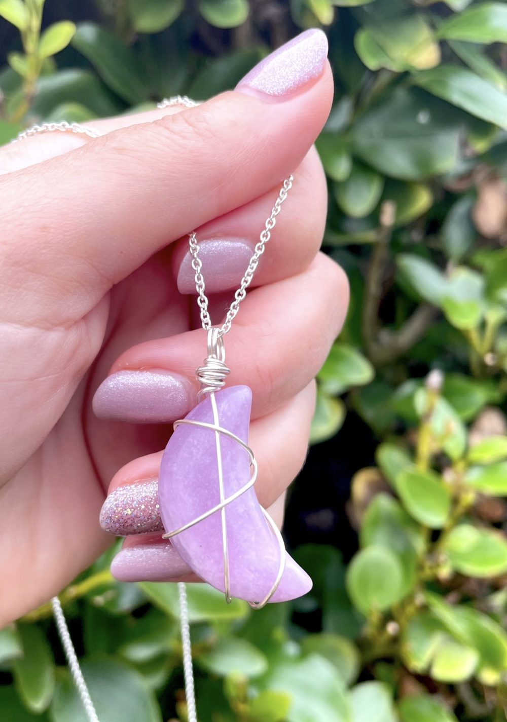 Lepidolite moon in sterling silver, sterling silver lepidolite pendant. - Image 2