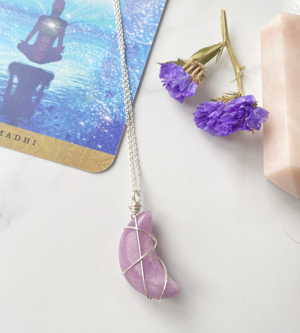 Lepidolite moon in sterling silver, sterling silver lepidolite pendant. - Image 3