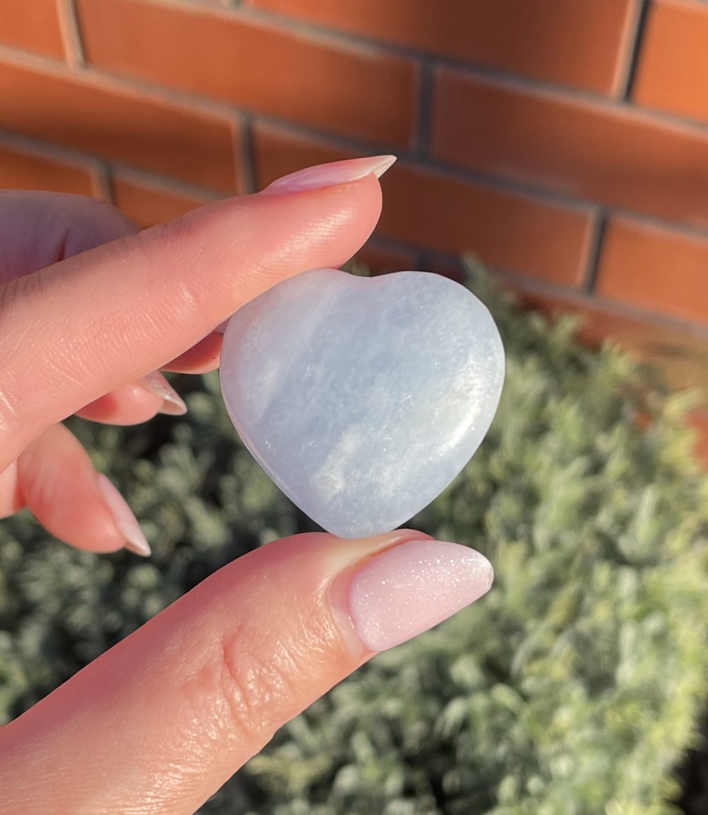 Crystal mini hearts, Amazonite heart, rose Quartz, flower agate, blue calcite, lepidolite - Image 3