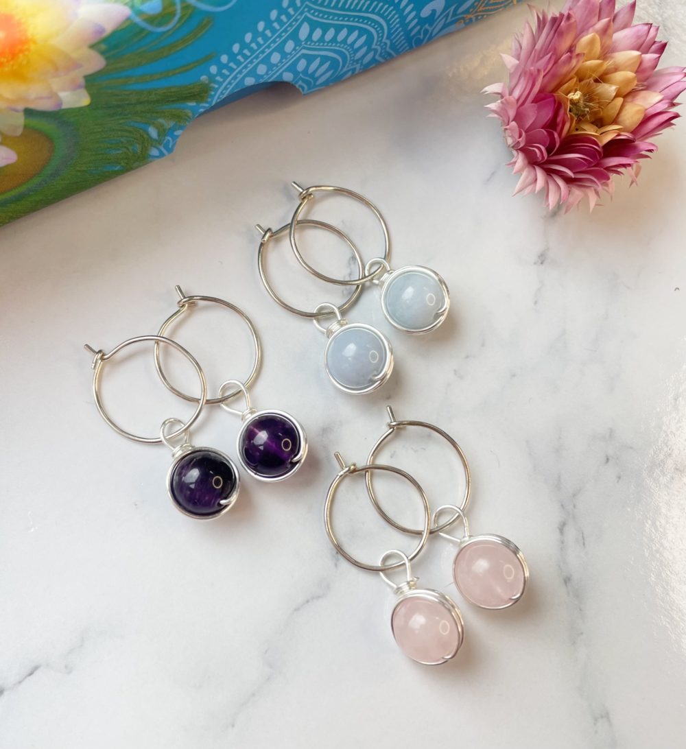 Sterling silver petite crystal hoops
