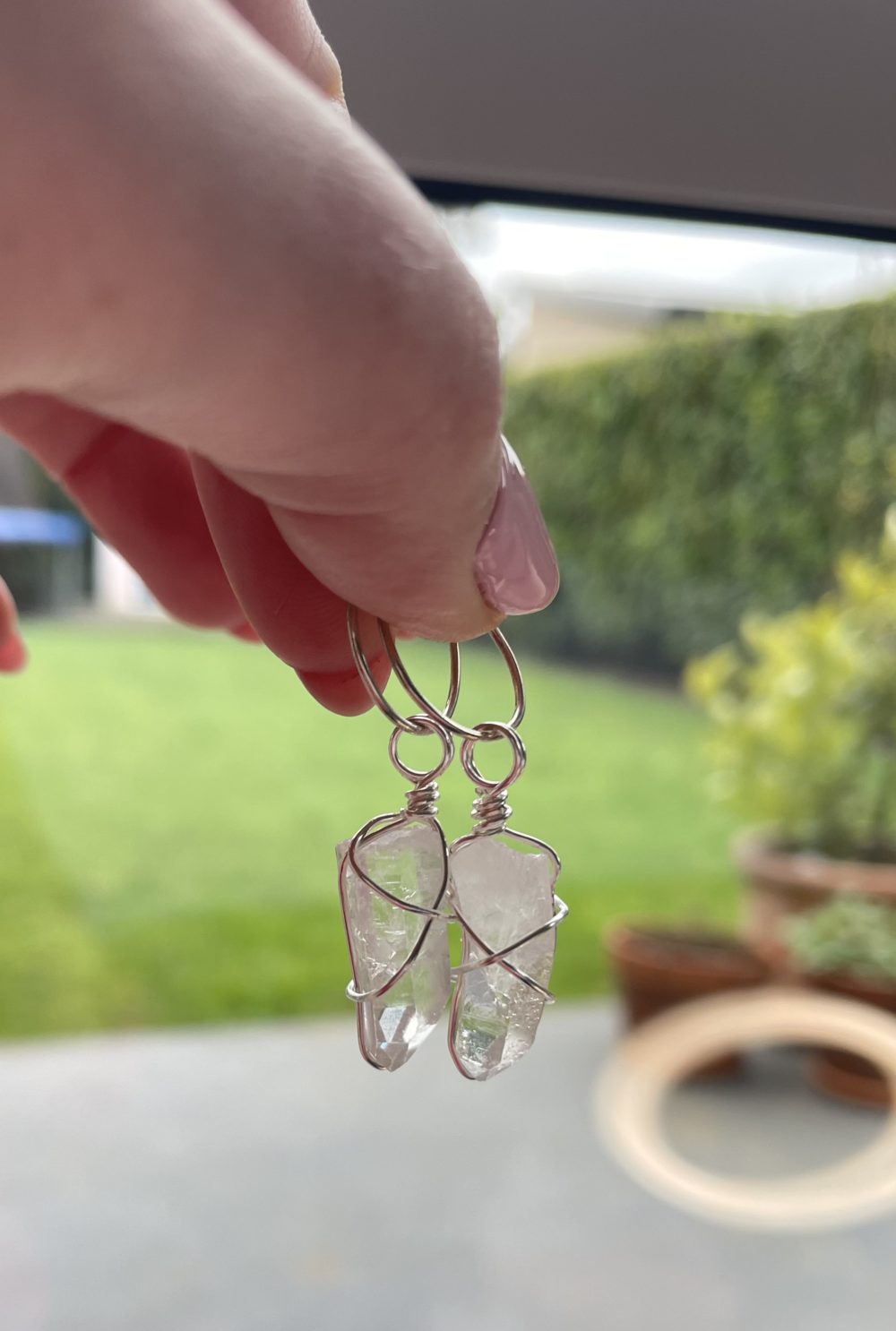 Clear Quartz raw earrings - Image 2
