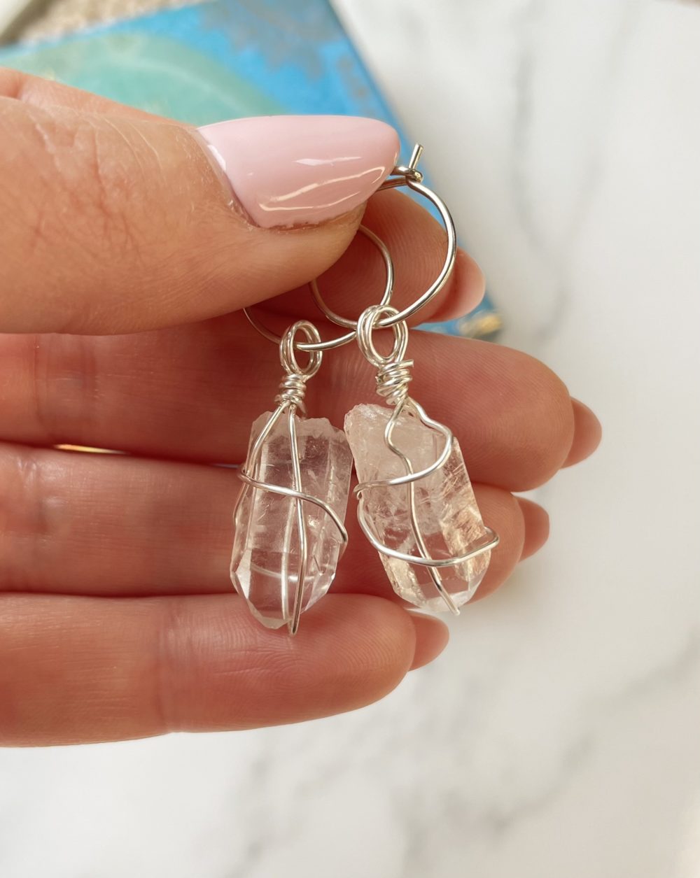 Clear Quartz raw earrings - Image 3