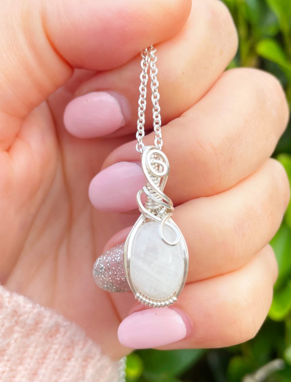 Moonstone silver wrapped pendant