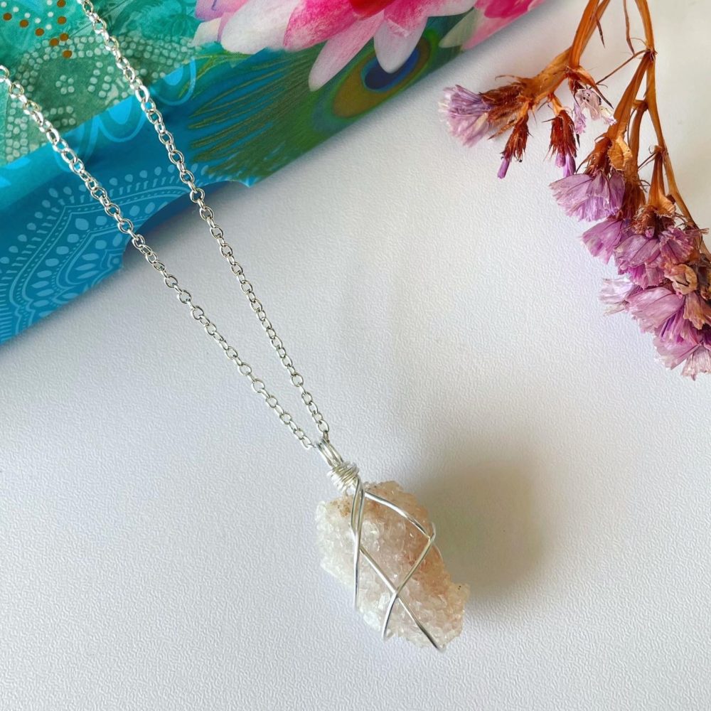 Pink Amethyst raw wrapped in silver, pink amethyst pendant, raw pink amethyst necklace - Image 2