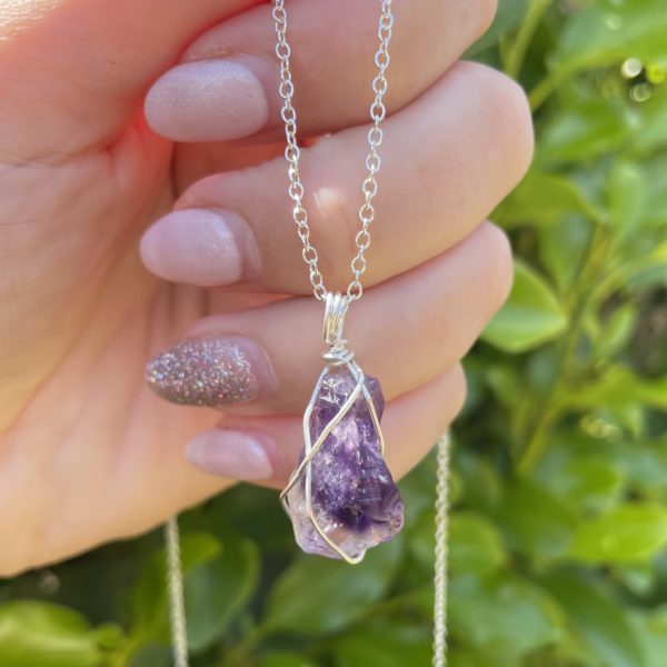 Amethyst raw wire wrapped pendant