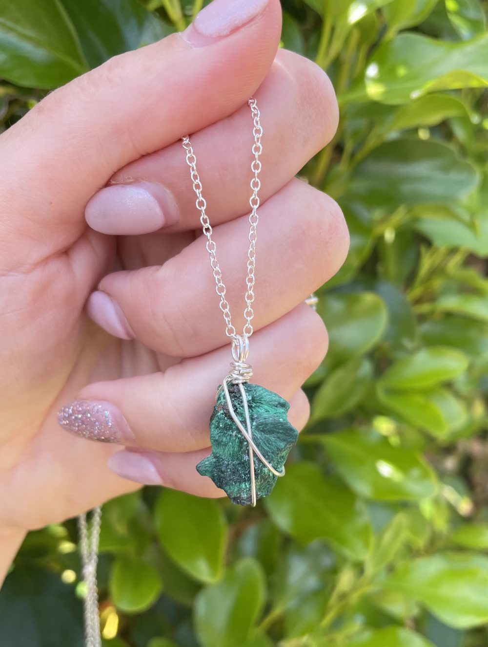 Malachite raw wire wrapped pendant