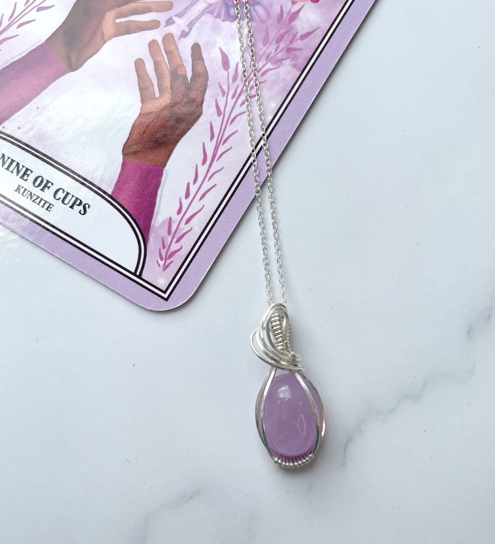 Kunzite sterling silver pendant, sterling silver Kunzite necklace, wire wrapped Kunzite necklace - Image 4