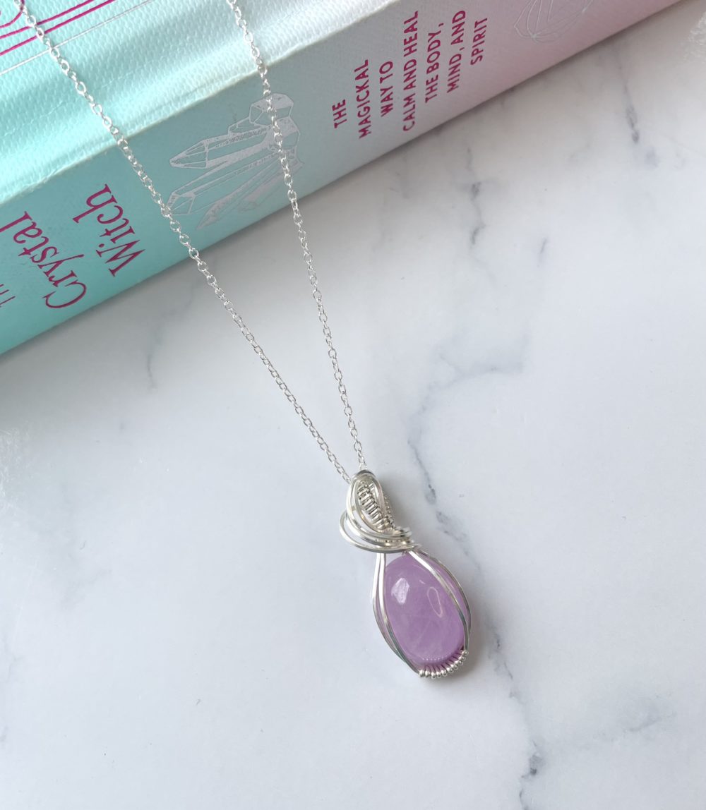 Kunzite sterling silver pendant, sterling silver Kunzite necklace, wire wrapped Kunzite necklace - Image 2