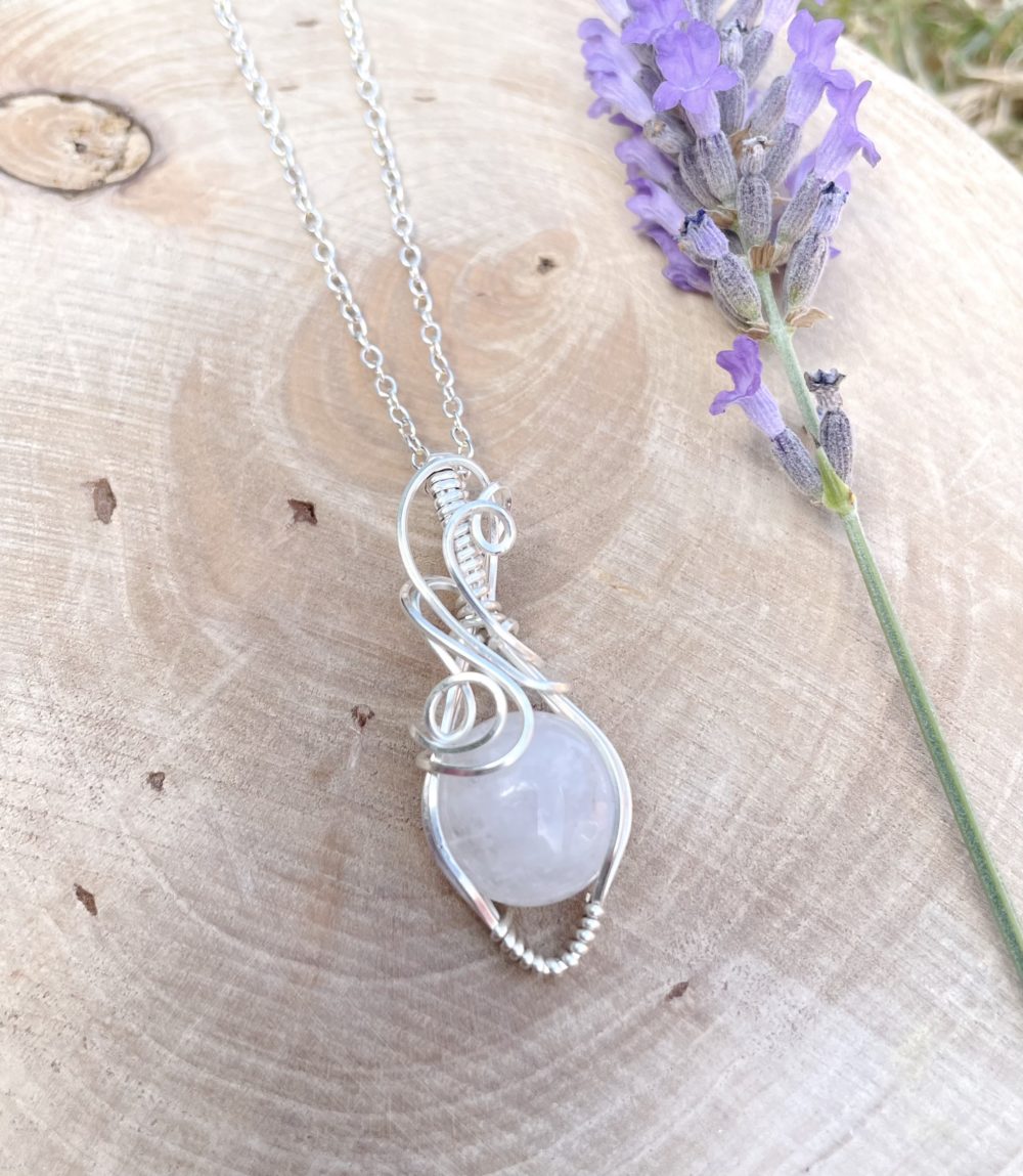 Moonstone mini, silver wrapped pendant