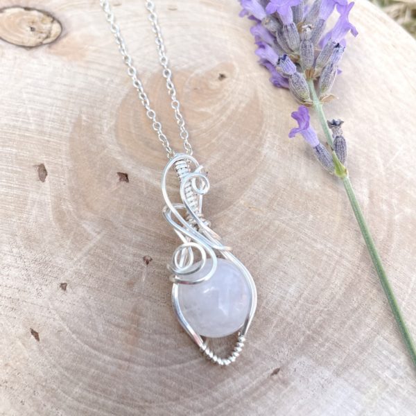 Moonstone mini, silver wrapped pendant