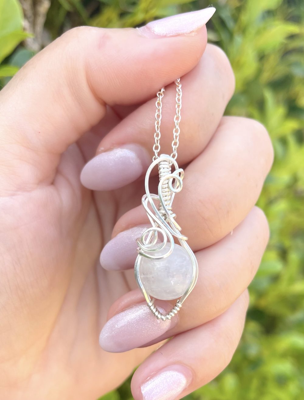 Moonstone mini, silver wrapped pendant - Image 2