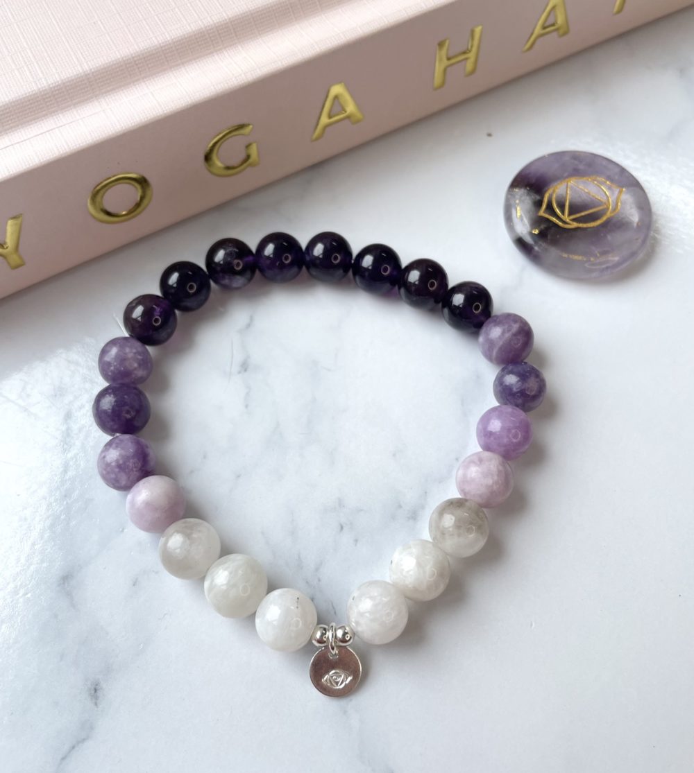 Ajna Chakra Bracelet with Amethyst, Lepidolite, and Moonstone