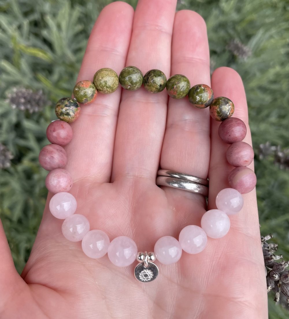 Anahata Chakra Bracelet with Unakite, Rhodonite, and Rose Quartz - Image 2