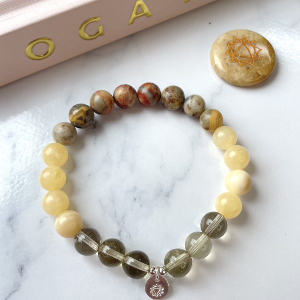 Manipura Chakra Bracelet with Citrine, Yellow Agate, and Crazy Lace Agate