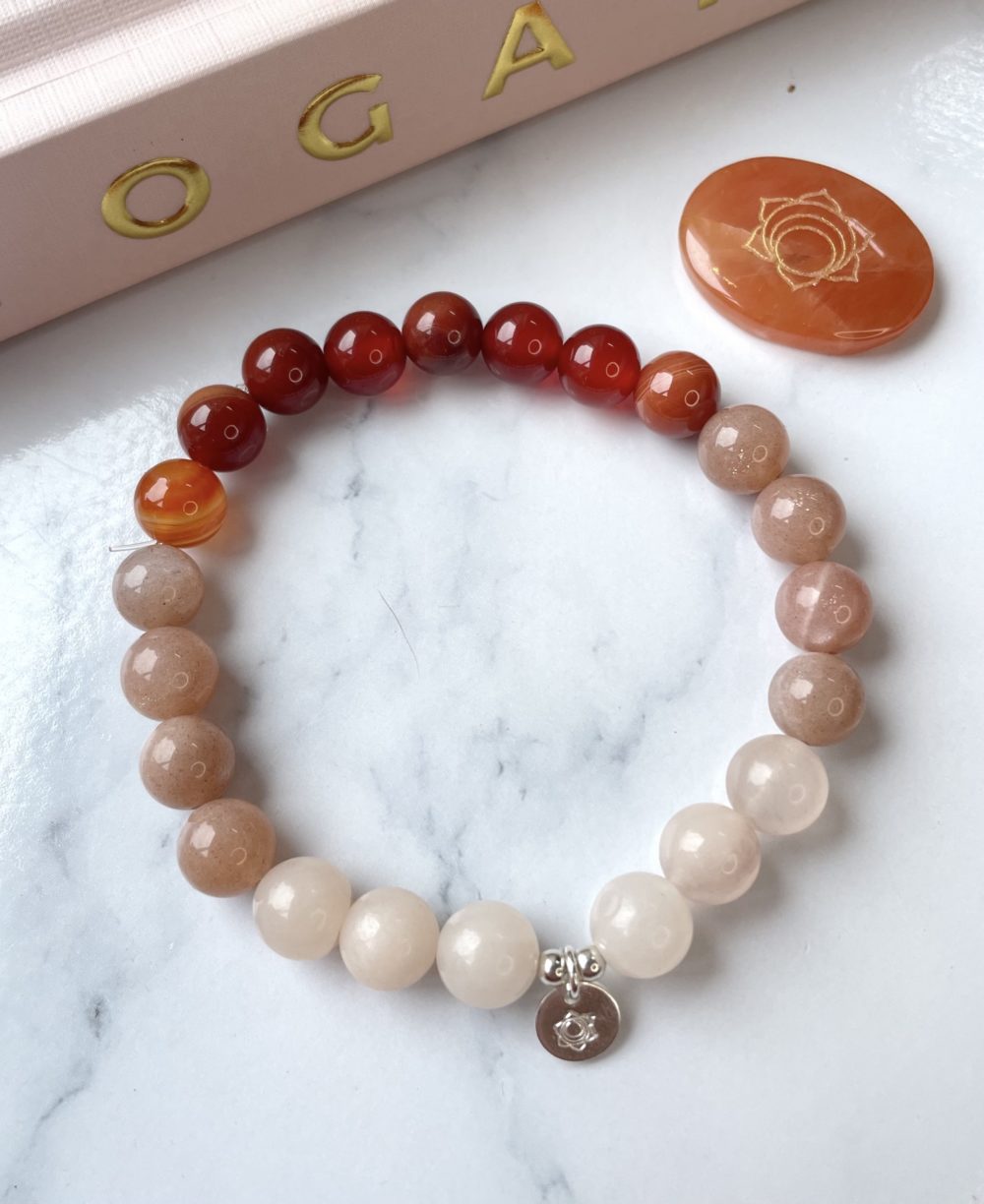 Svadhishthana Sacral Chakra Bracelet with Pink Aventurine, Carnelian, and Peach Moonstone