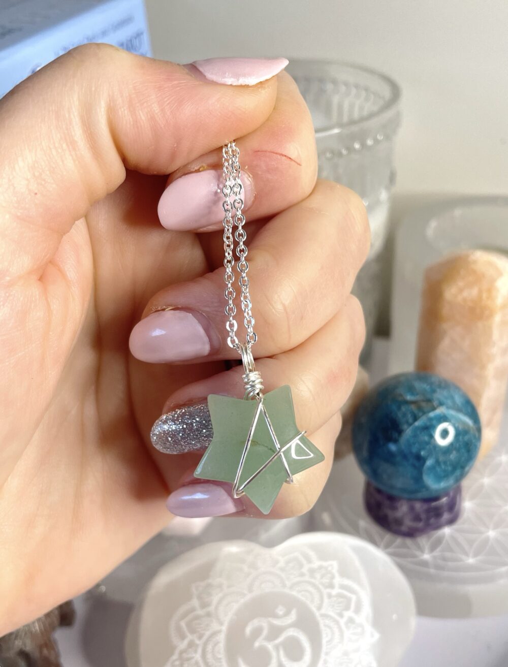 Green Aventurine wire wrapped star pendant