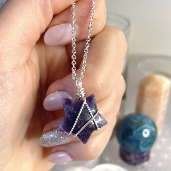 Lepidolite wire wrapped star pendant