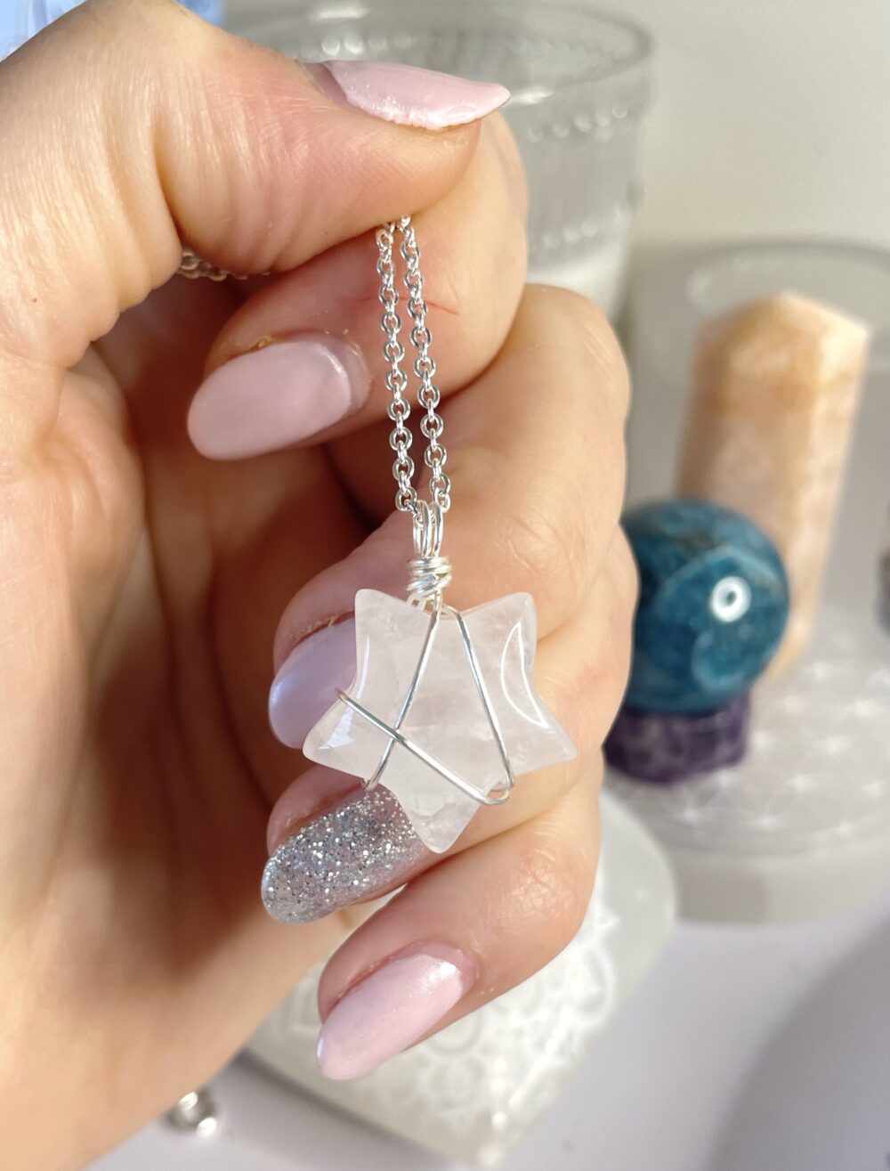 Clear Quartz wire wrapped star pendant