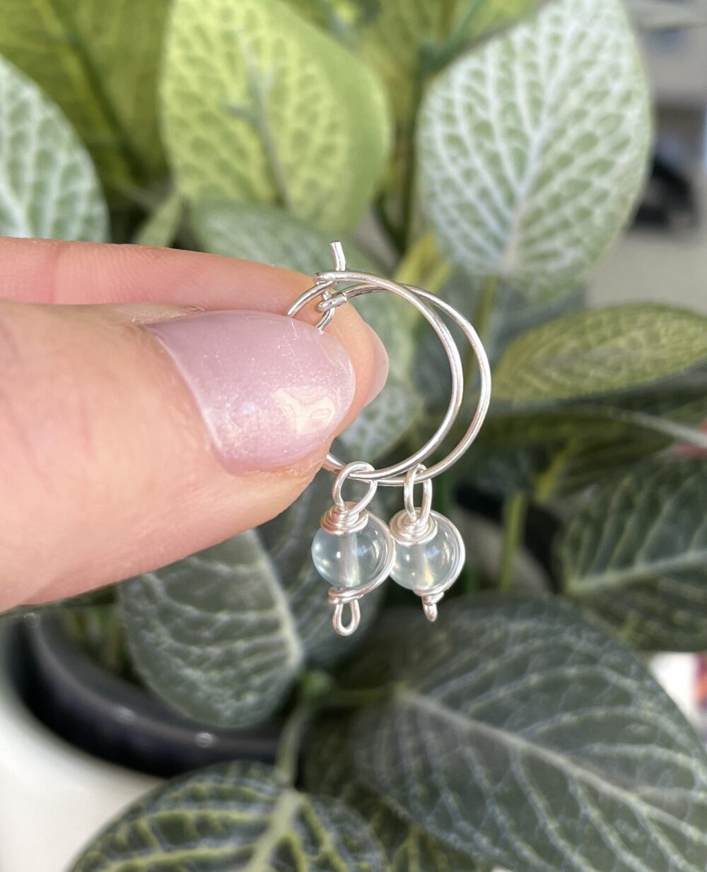 Aquamarine mini hoop earrings - Image 2