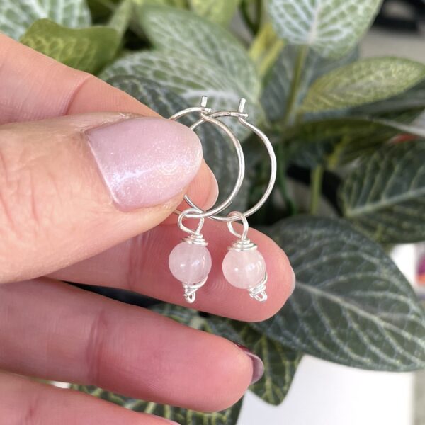 Rose Quartz mini hoop earrings